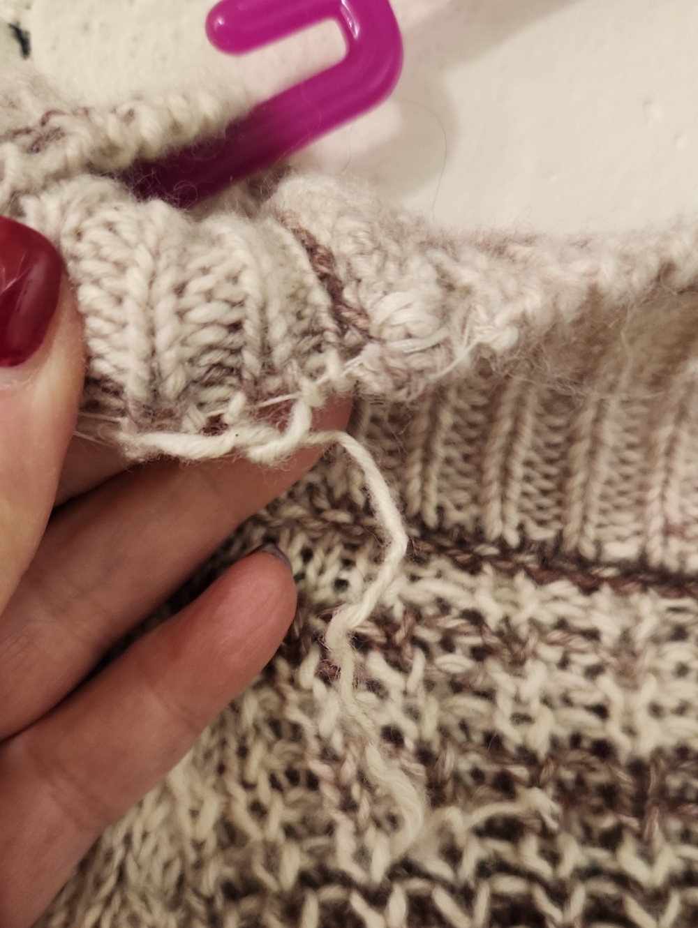 Falls Creek Cream and Burgundy Marled Crew Neck Sweater HAS FLAW - Picture 8 of 8